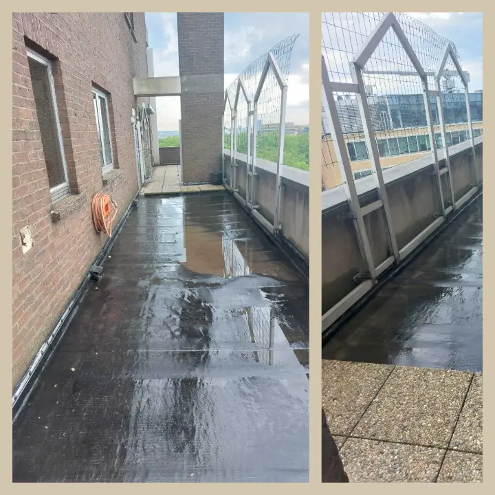 Terrasse avant aménagement paysager résidence Bellini Bruxelles